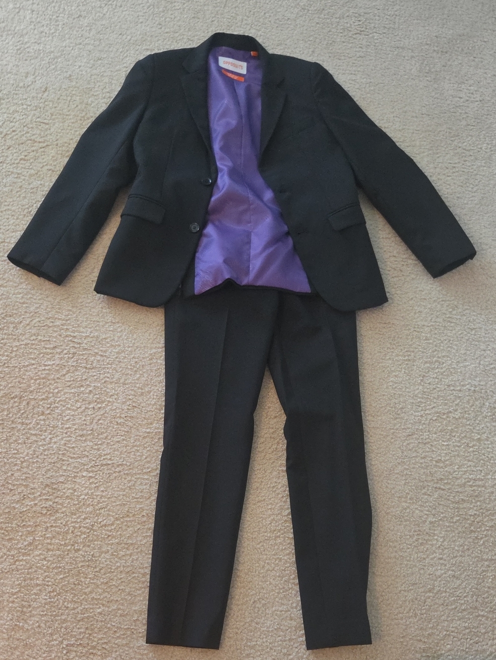 OppoSuits Black Suit with Purple Lining - Two-Piece Blazer & Trousers